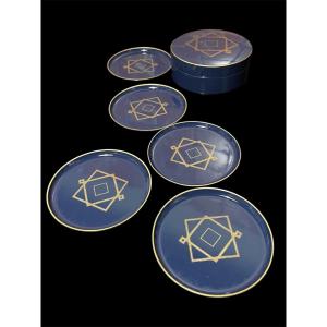Christofle Art Deco Lacquer Coaster Box Midnight Blue Box