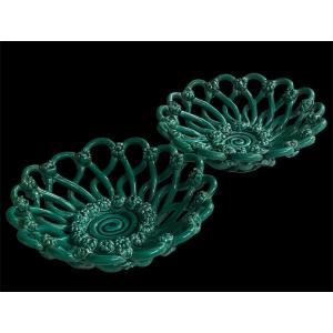 Pair Of Unsigned Green Glazed Earthenware Bowls In The Taste Of Pichon Uzès