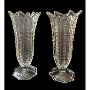 Pair Of Art Deco Cut Crystal Vases Circa 1920 -1930