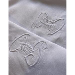 Rectangular Damask Tablecloth Comtale Crown On A Monogram Op Comte Noblesse Aristocratie