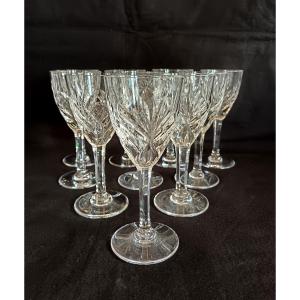 Set Of 10 Saint Louis Crystal Port Glasses, Chantilly Model 