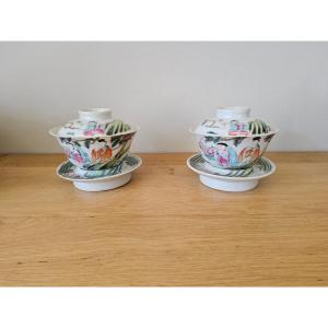Pair Of Eggshell Porcelain Covered Bowls 