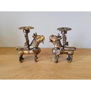 Pair Of Gilt Bronze Candlesticks