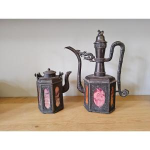 2 Shantou Pewter Chinese Teapots