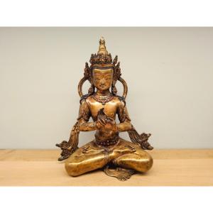 Tibetan Statue In Gilded Bronze.
