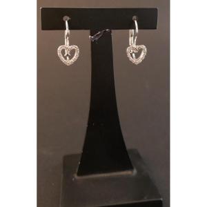 Diamond Heart Earrings, 18k White Gold.