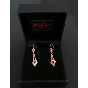 Antique Earrings In 2 Tone Gold And Rhodolites.