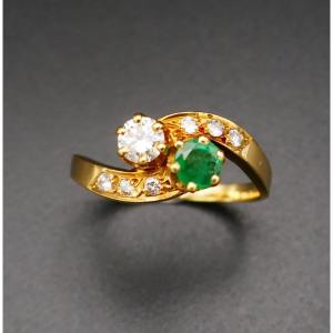 Emerald And Diamond Toi Et Moi Ring.