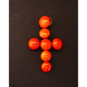 Old Coral Cross Pendant, 18 Carat Gold.