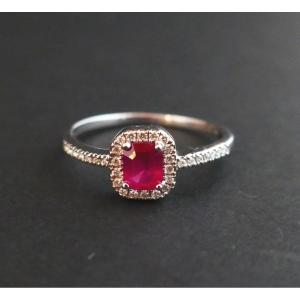 Ring Set With A Ruby, Diamond Surround.