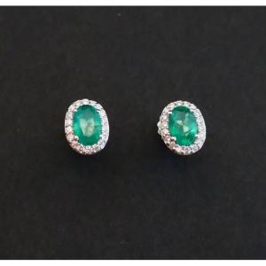 Emerald And Diamond Earrings, 18 Carat White Gold.