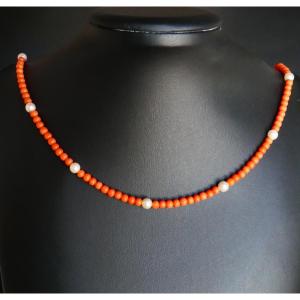 Coral And Pearl Necklace, 18-carat Gold Clasp.
