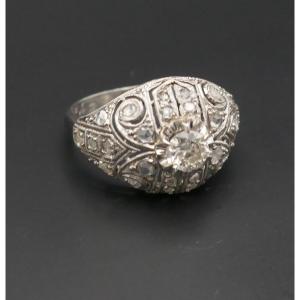 Art Deco Dome Ring In Platinum And Diamonds.