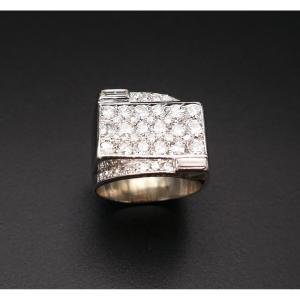 Signet Ring Set With 1.50 Carat Diamonds, Platinum Setting.