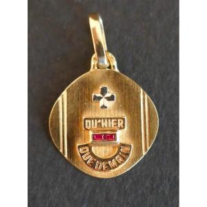 Augis Diamond And Ruby Love Medal, 18k Gold