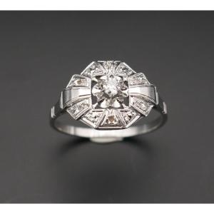 Art Deco Old Cut Diamond Ring, 18k Gold.