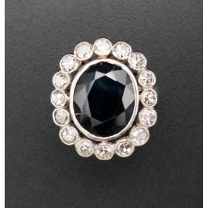 Art Deco Ring In Platinum, Sapphire And Diamonds.