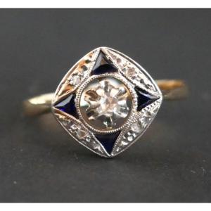 Art Deco Ring With Calibrated Diamonds And Sapphires.