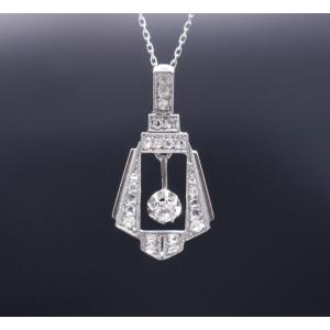 Art Deco Diamond Pendant, Platinum.
