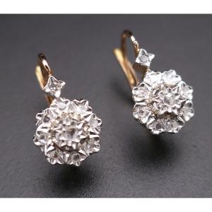 Diamond Sleeper Earrings, Old Horse Head Hallmark (1838 - 1919).