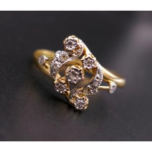 Antique Rose-cut Diamond Ring, Horse Head Hallmark, 18-carat Two-tone Gold.