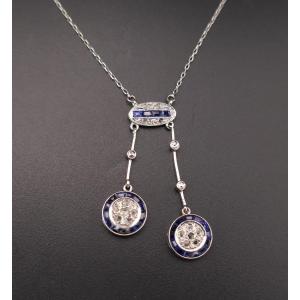 Art Deco Period Casual Necklace With Calibrated Diamonds And Sapphires.