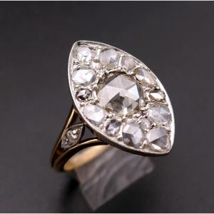 Important Marquise Ring With Rose Cut Diamonds, Gold And Platinum.