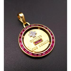 Rare Augis Love Medal, Calibrated Diamonds And Rubies.