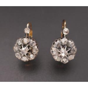 Rose-cut Diamond Daisy Sleeper Earrings, Antique Hallmark Horse Head.