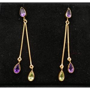 Amethyst And Tourmaline Earrings, 18-carat Gold.