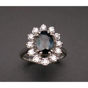 Sapphire And Diamond Ring, 18k White Gold.