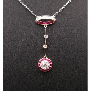 Belle époque Necklace, Diamonds And Calibrated Rubies.