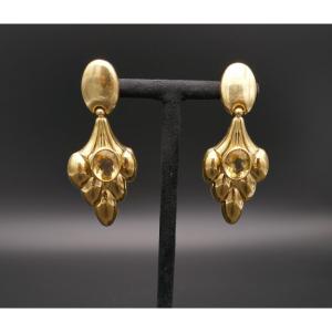 Yellow Gold And Citrine Earrings.