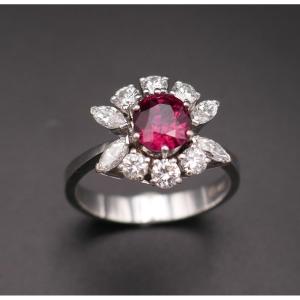 Ruby And Diamond Ring, 18k White Gold.