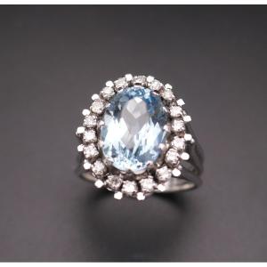 Aquamarine And Diamond Ring.