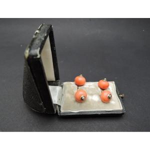 Pair Of Coral And 18k Gold Diamond Cufflinks