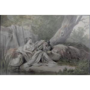 Gallant Scene. 19th Century Watercolor.