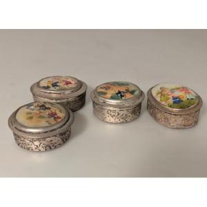 Silver And Mother-of-pearl Pill Boxes. Persia.