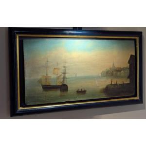 View Of The Port. 19th Century French School.