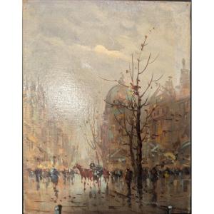 Parisian Boulevard. Giulio De Simone. Oil On Canvas.