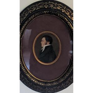 Miniature. Portrait Of A Man. 19th Century Gouache