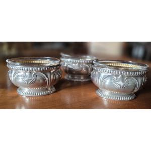 Emile Puiforcat. Set Of 3 Salt Cellars. Solid Silver.