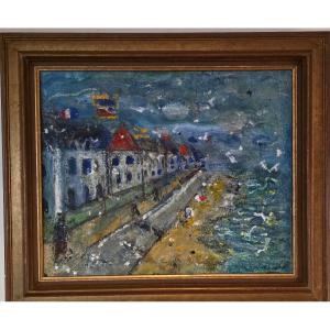 Robert Savary. Rainy Day On The Normandy Coast. Oil On Canvas.