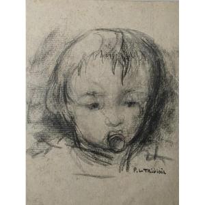 Pierre Le Trividic. Rouen School. Portrait Of A Child. Drawing.