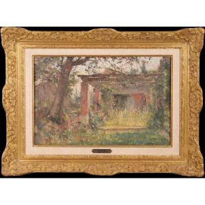 Georges Binet. The Pergola. Oil On Cardboard.
