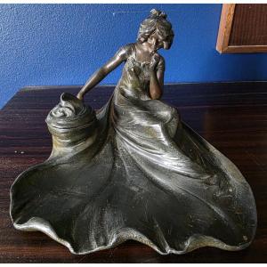 Art Nouveau Bronze Inkwell.