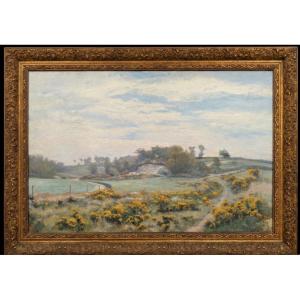 André Paul Leroux. Landscape Of The Pays De Caux With Gorse. Oil On Canvas