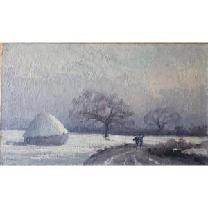 Narcisse Hénocque (1879-1952). Rouen School. Winter Landscape. Oil On Canvas.