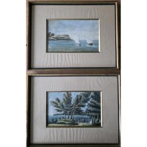 19th-century Gouache Paintings Forming A Pendant