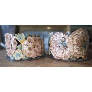 Pair Of Painted Sheet Metal Plant Pots